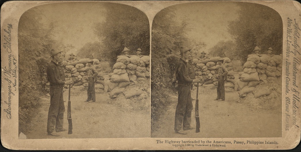 The Highway barricaded by the Americans, Pasay, Philippine Islands.